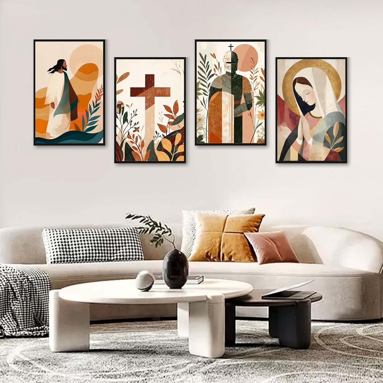 GEEHEIY 4 Pack Framed Paint by Numbers Kit for Adults Beginner with Wooden Easel, Jesus Easy Adult Paint by Number Kits on Canvas Framed, Religion DIY Paint by Numbers with Frame Canvas 8 x 12 inch