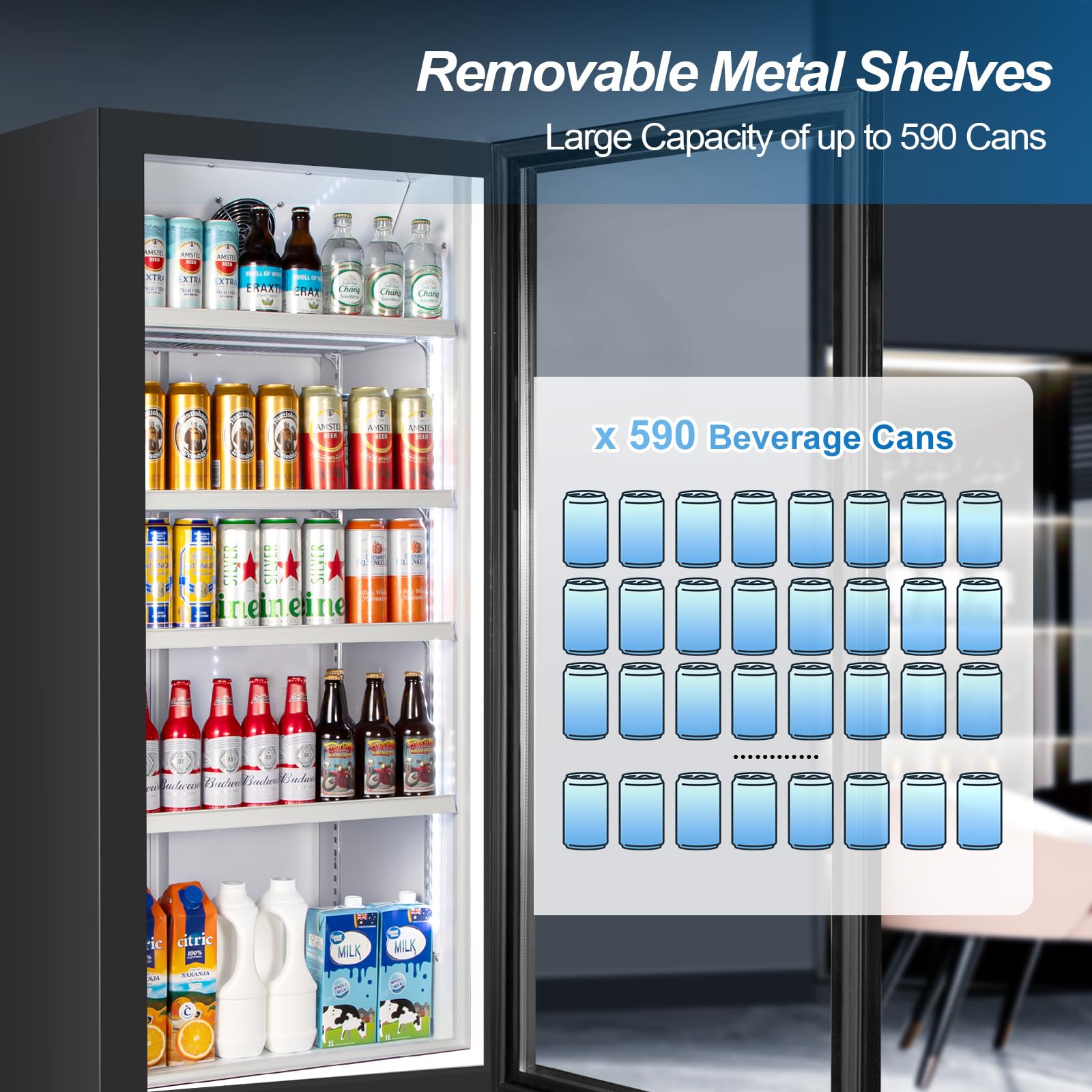 Tylza Commercial Refrigerator with Glass Door Display Beverage Fridge, 350L Upright Beverage Cooler Merchandiser with Rebound Door, Fast Cooling, Low Noise, Black on Fridge.com