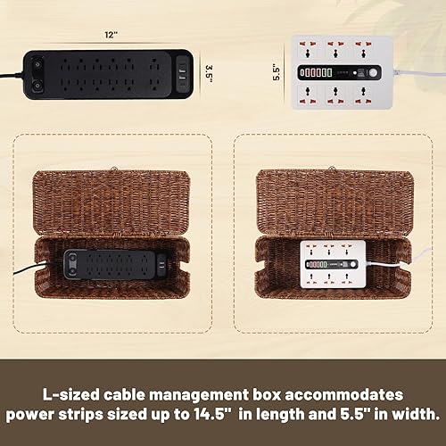 Miniatura 4 de BROWNLILY Cable Management Box, Rattan Style Cord Organizer for Desk Cord Hider Outlet Covers Baby Proofing for Power Strip TV PC Router Charger