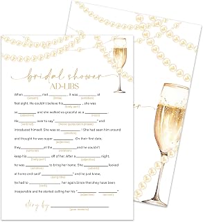 Champagne Bridal Shower Games Cards 30 Guests, Bridal Shower Ad-Libs Wedding Games for Reception 30pcs - Rehearsal Engagement Party Activities /011