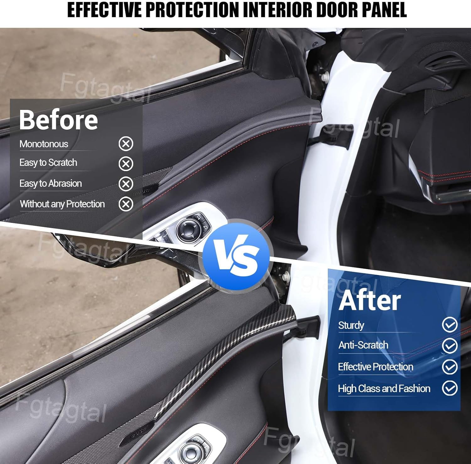 Interior Door Panel Trim Strip Compatible with Chevrolet Corvette C8 Stingray 2020-2026, ABS Auto Inner Door Panel Decorative Strip Accessories 2Pcs (Carbon Fiber Pattern Black)