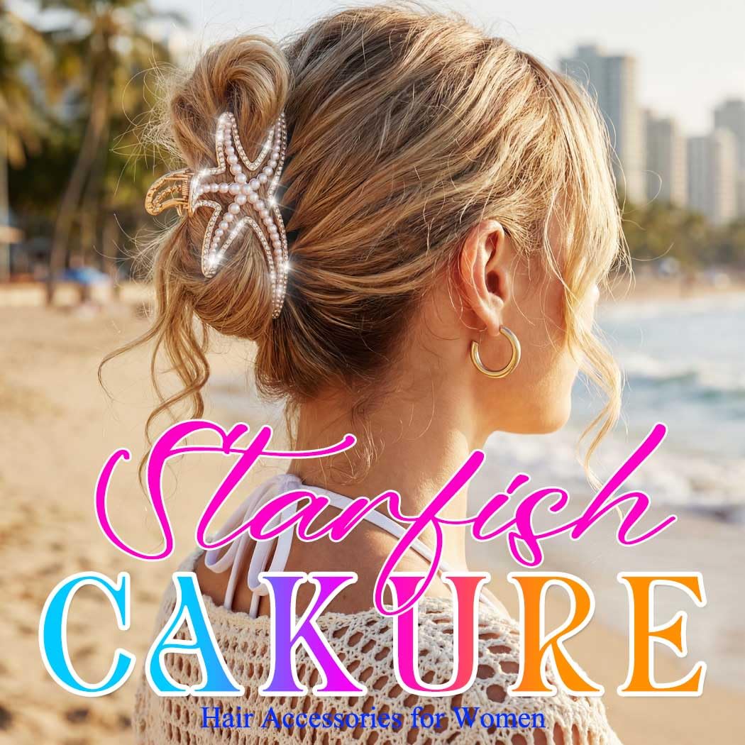 CAKURE Starfish Claw Clips Gold Beach Hair Claw Clip Pearl Hair Clips Sparkly Hair Accessries for Women (Pack of 2) (a-gold&silver) - Image 5