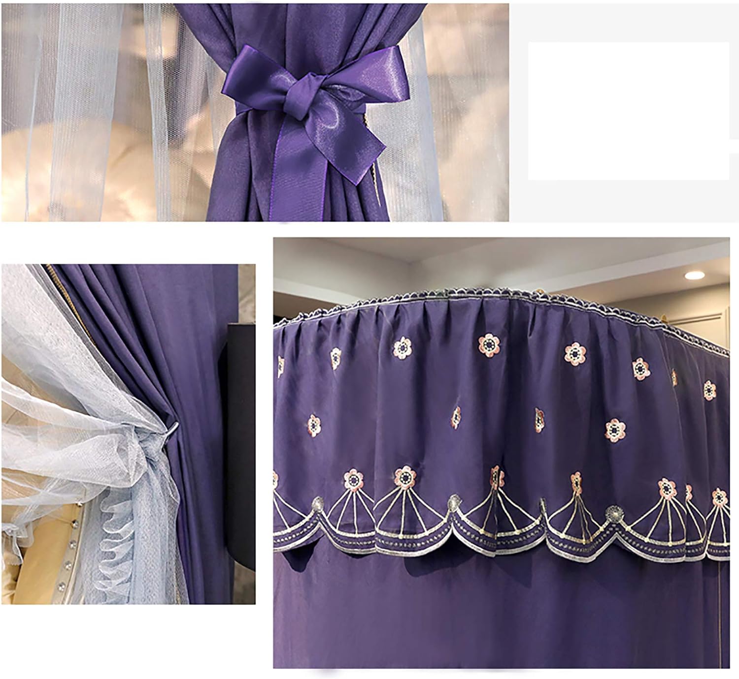 Princess Bed Curtain Canopy for Girls 4 Corner Post Bed Canopy with U-Shaped Bracket Bed Decoration 3 Openings Mosquito