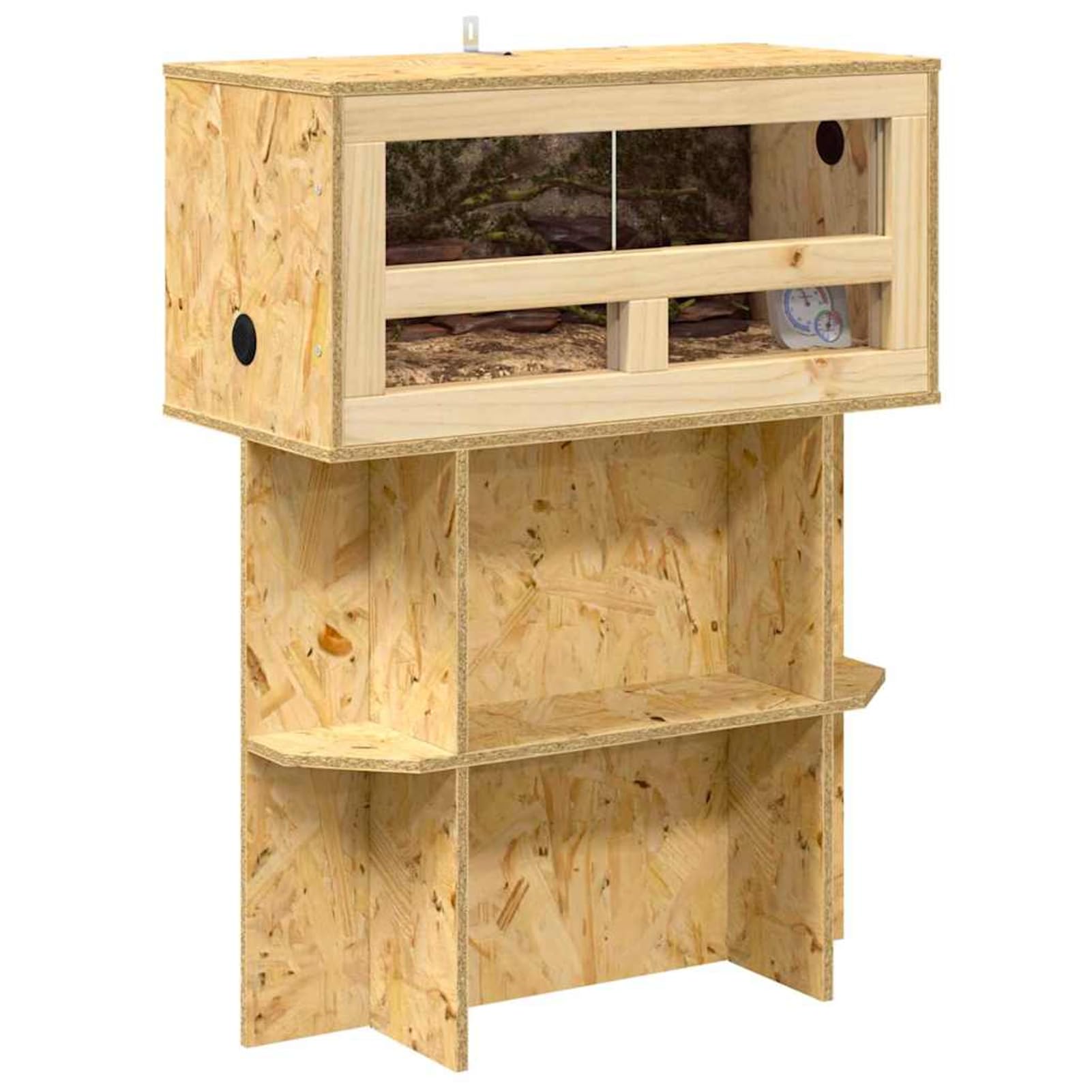 Gecheer Terrarium aus OSB und Glas, mit Holzschiebetür und eingebauten Regalen, 60 x 30 x 80 cm für Reptilien, Amphibien und Nagetiere
