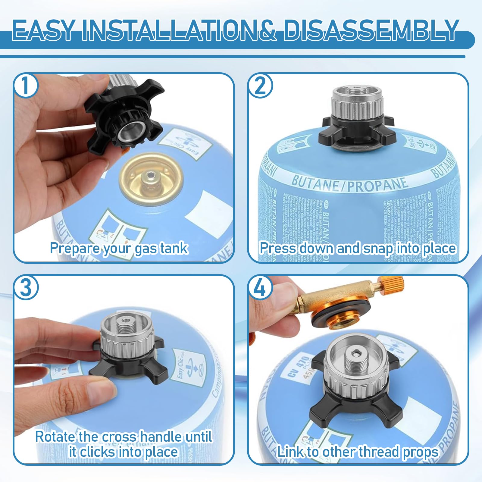 Bombona Camping Gas,Gas Camping,Adaptador de Cartucho de Gas,Compatible con Las bombonas de Gas Campingaz CV/​​Easy Clic, y Compatible con válvulas roscadas EN417,Adecuado para Picnic