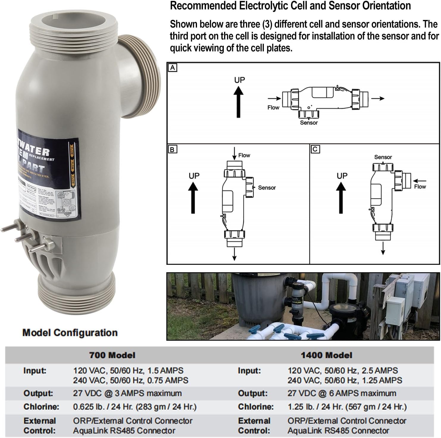 R0452400 3-Port Salt Cell Replacement Parts PLC1400 PLC 1400 Fit for Zodiac Jandy AquaPure PureLink Electronic Salt Water Chlorinator Water Purification System for Pools Up to 40K Gallons