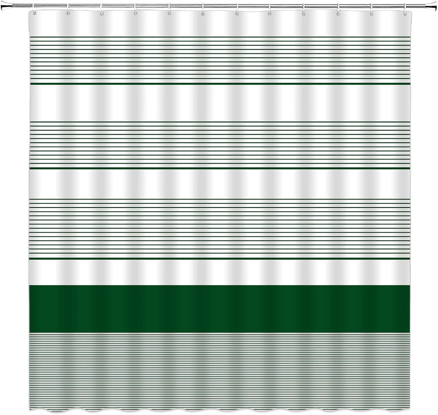 Green Shower Curtain 70" Wx96 H,Striped Modern Boho Minimalist Aesthetic Fabric Bathroom Decor Curtains with Hooks,
