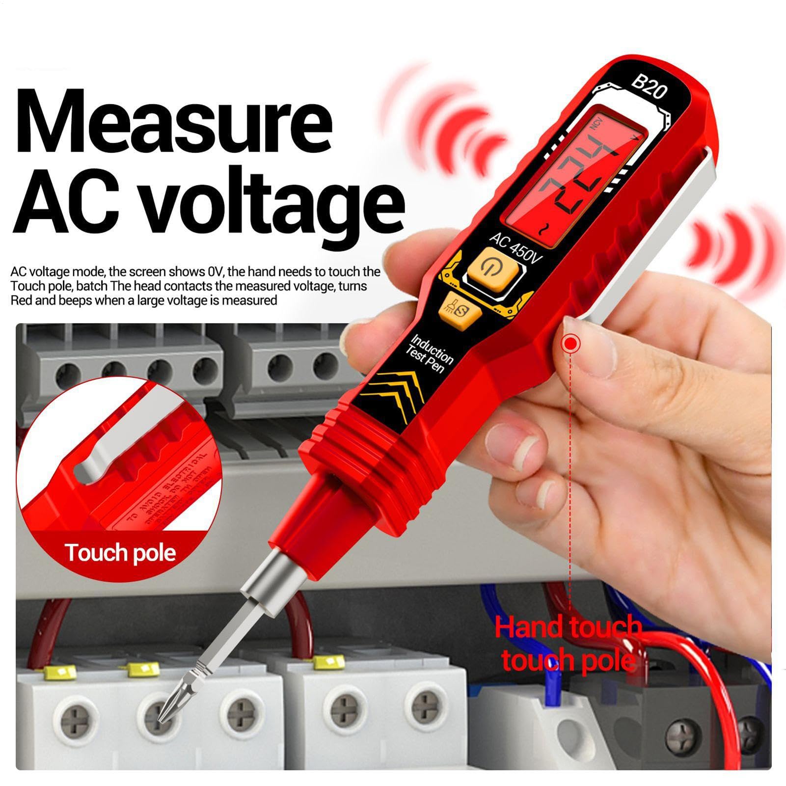 Cercafase Senza Contatto | 6.34 Pollici Penna Rilevatore Di Tensione | 48g Mini Tester Elettricista Ricaricabile | Con Auto-Ranging Per Letture Precise, LED Integrato Per Riparazioni E Cantieri