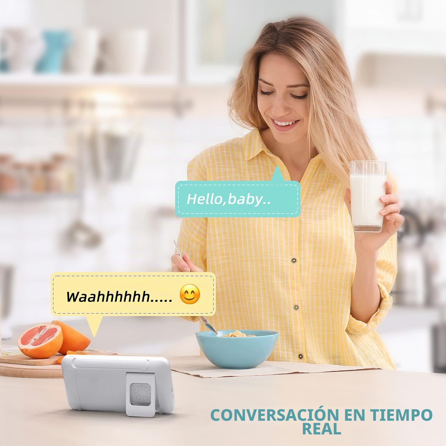 Vigilabebés con Pantalla LCD de 4,3", visión Nocturna, conversación bidireccional, Sensor de Temperatura, recordatorio de energía, 8 Canciones de Cuna, batería de Alta Capacidad - Blanco