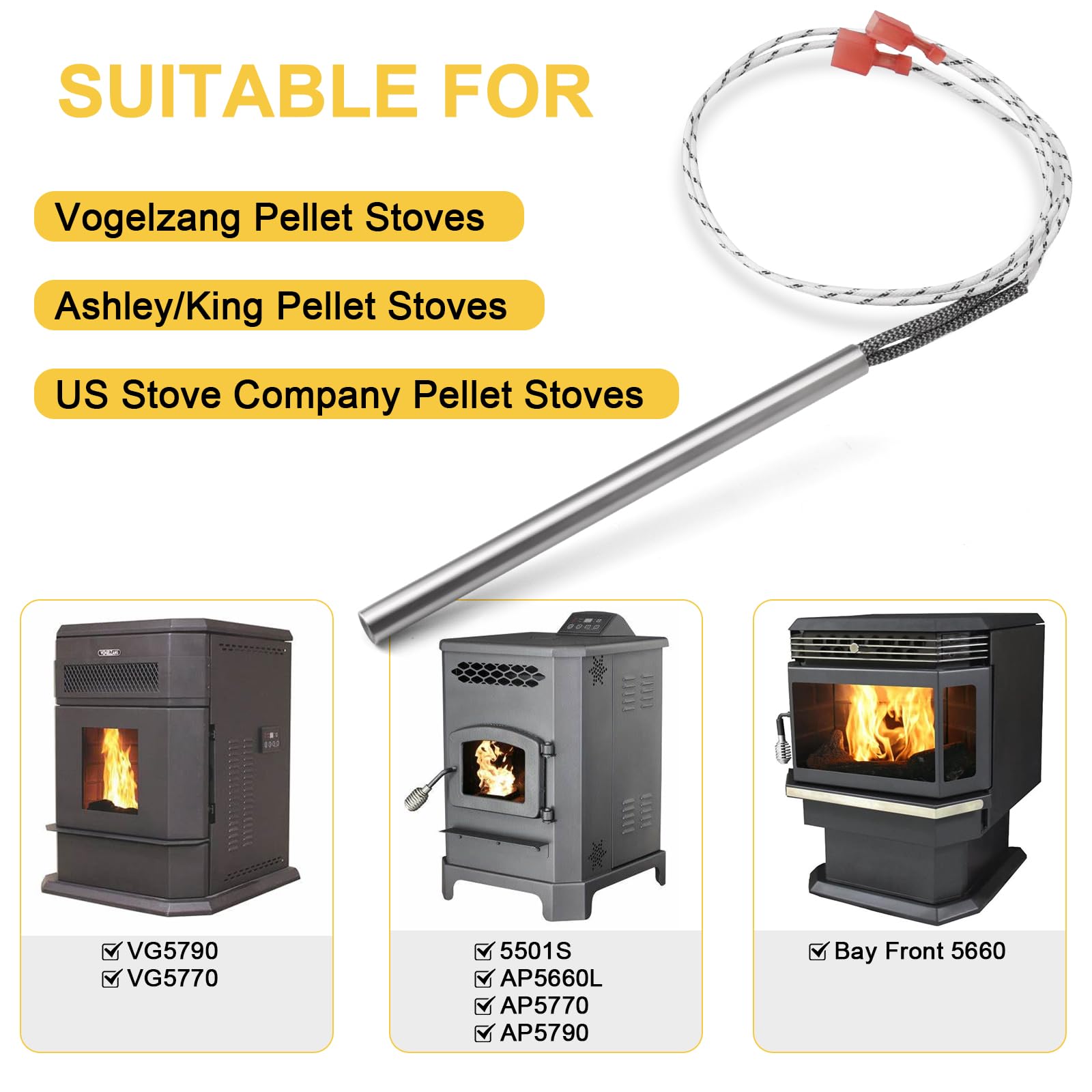 80604 Encendedor para estufa de pellets Vogelzang VG5790, VG5770, estufa de pellets US Stove Bay Front 5660 y Ashley 5501S, AP5660L, AP5770, AP5790 Estufa de pellets, estufa de pellets de EE.UU. Parte 80604. 2