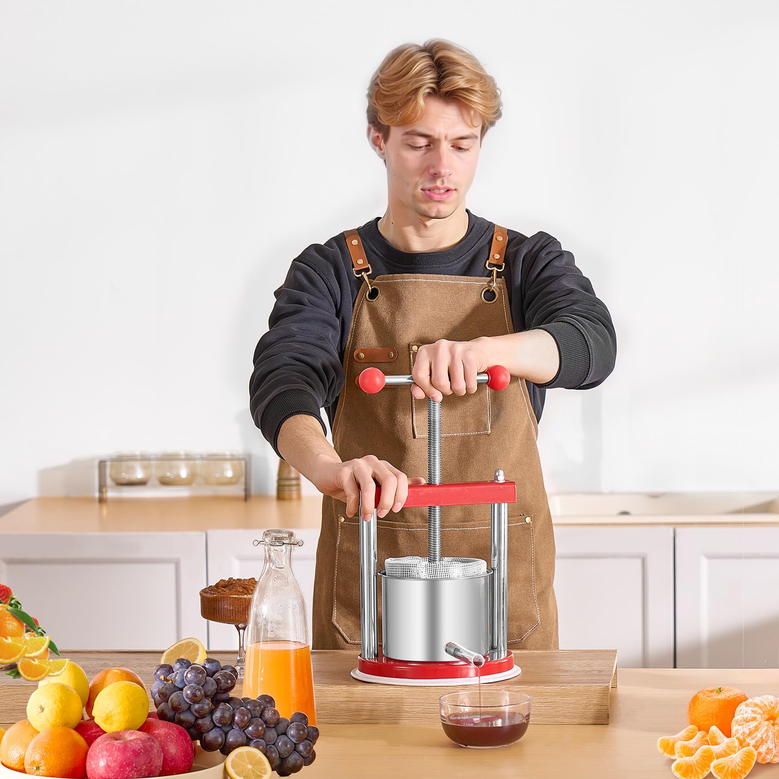 VEVOR Pressa Manuale per Vino di Frutta Cesto in Acciaio Inox 1,65L con Manico, Spremiagrumi Manuale per Bevande Alcoliche Pressa per Sidro, Mela, UVA, Tintura, Miele, Olio d'Oliva Cucina, Casa