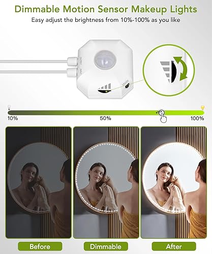 Miniatura 2 de KeShu Luces LED de espejo de tocador de 13 pies, sensor de movimiento ultra brillante, flexible, atenuador, espejo no incluido