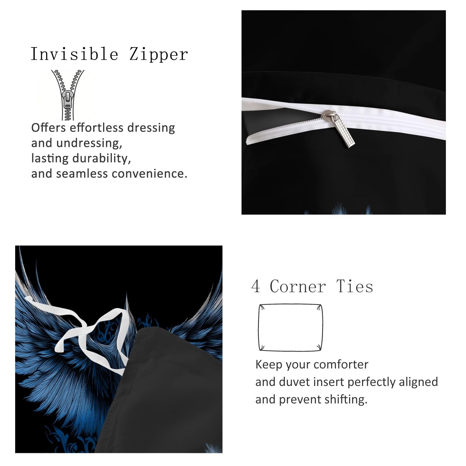 Pościel dziecięca 180 x 200 cm, tajemnicze zwierzęta, Wikingi, minimalistyczny zestaw pościeli dla dziewcząt i chłopców, miękka, czarna, zestaw pościeli z 2 poszewkami na poduszkę 80 x 80 cm