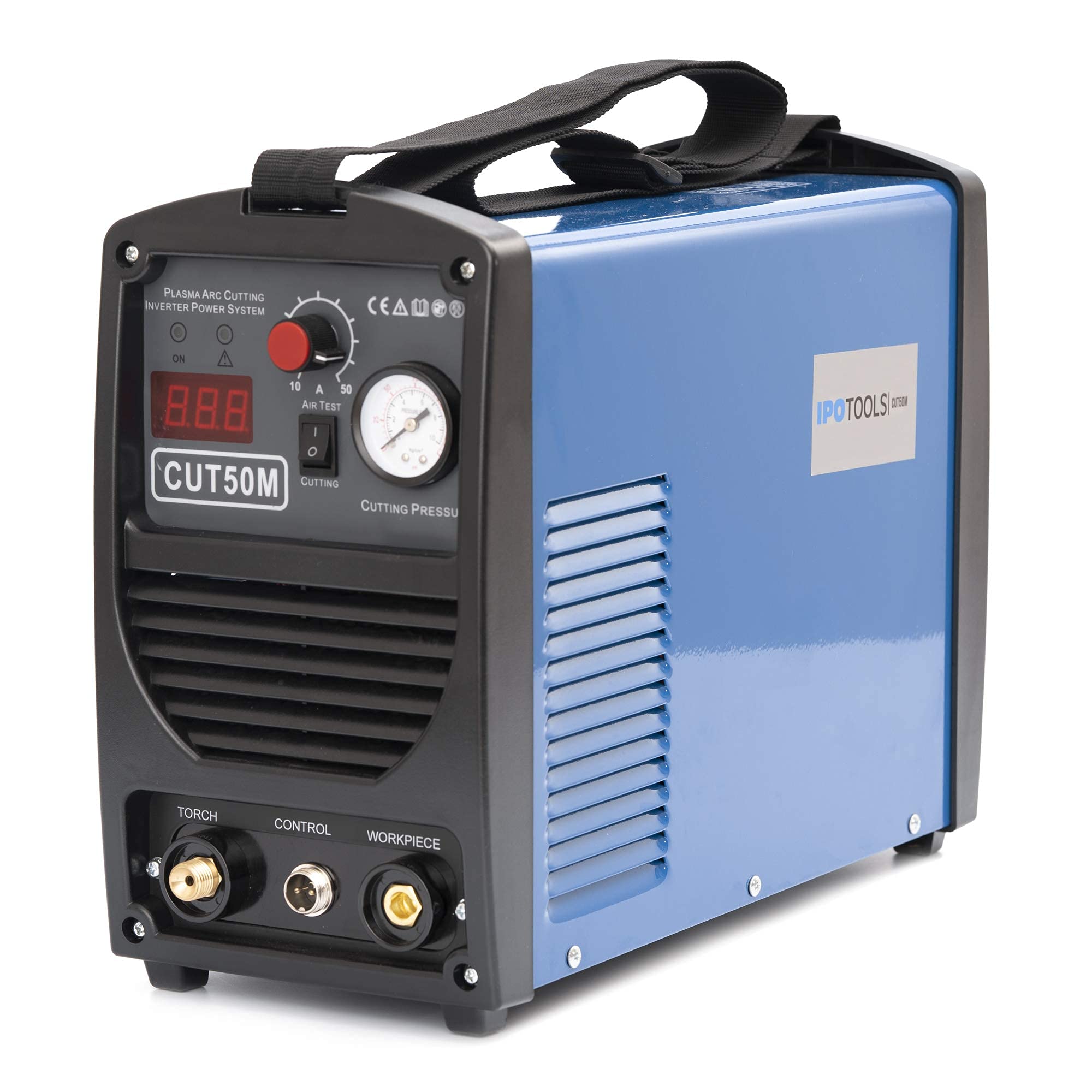 IPOTOOLS Coupe-plasma CUT-50M - 50 A jusqu'à 14 mm - Capacité de coupe 60% ED - Poste à souder inverter - Avec allumage HF - Bleu - 230 V
