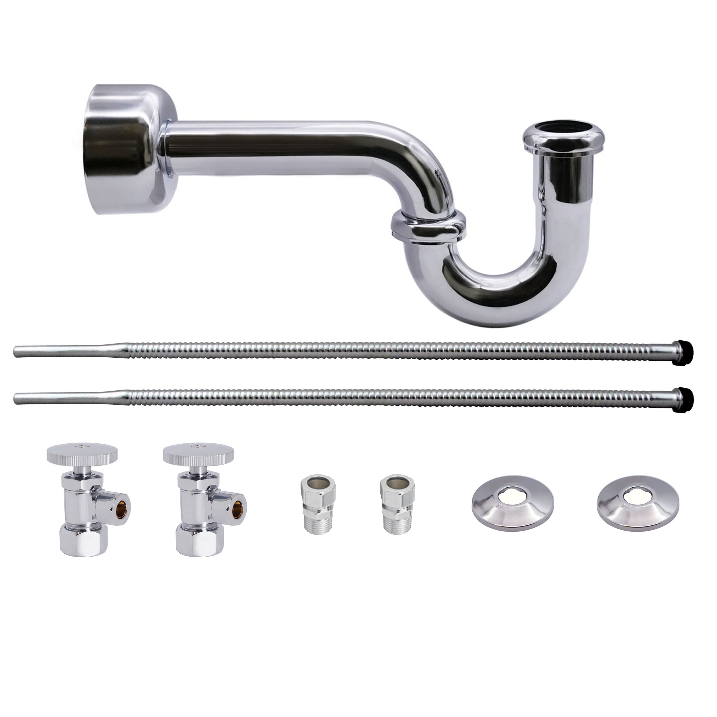 Photo 1 of * item incoplete * sold for parts *
Westbrass D1538L-26 Pedestal Sink Lavatory Supply Line Kit with P-Trap and Round Handle Angle Stops, Polished Chrome