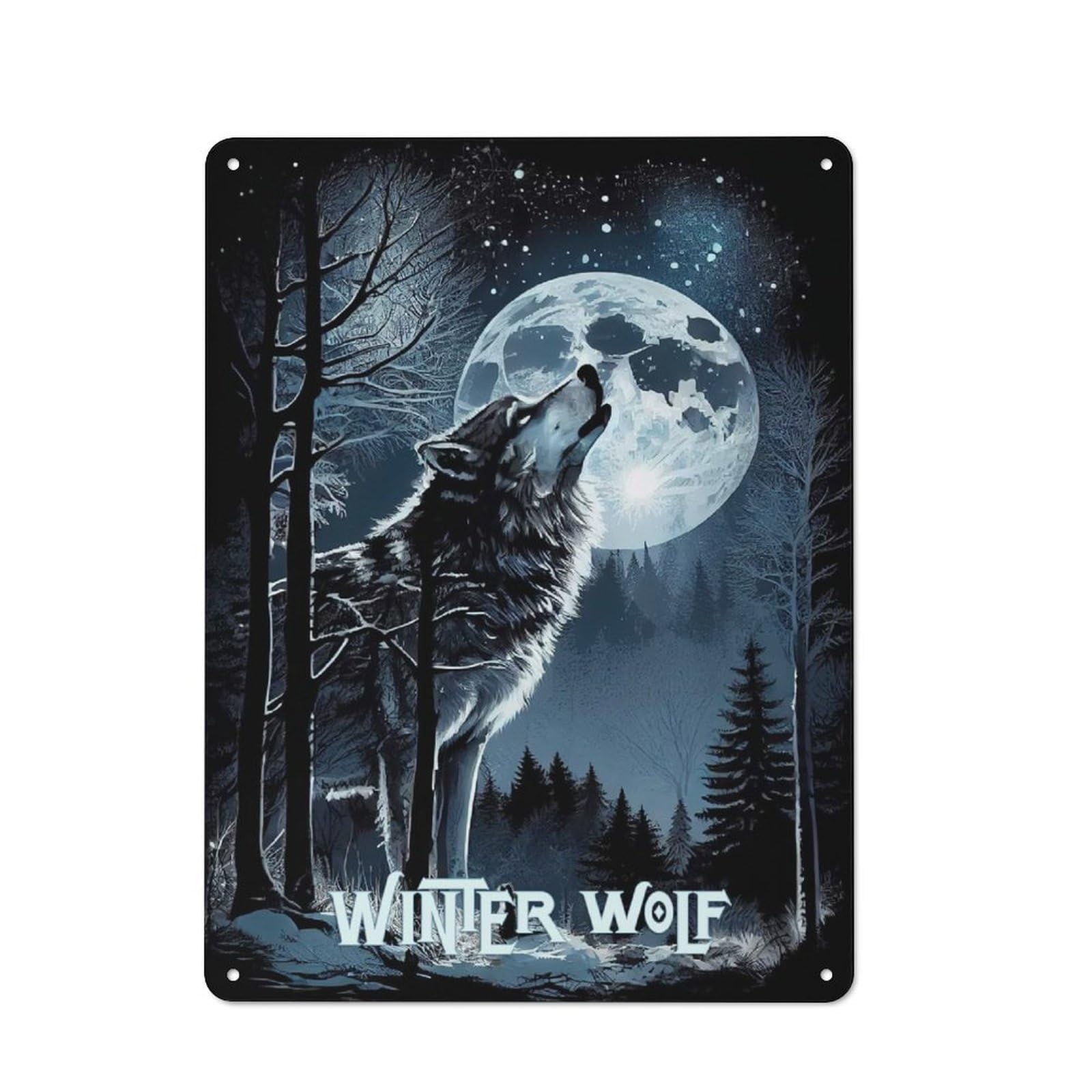 Junmoney Winter Wolf Rustic Metal Wall Sign 40X30cm For Café Or Restaurant, Gift Idea At Christmas For Café Owners And Decorators