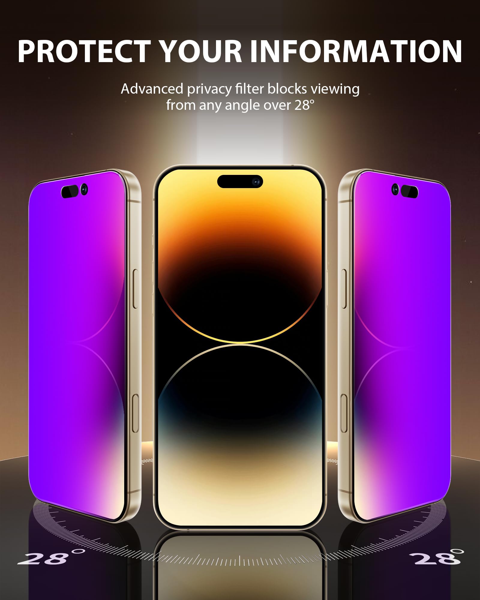 PDDKISS Kompatybilny z iPhone 14 Pro ochrona ekranu 16,1 cala, fioletowy gradient kolorowy antyszpiegowski anty-niebieskie światło HD ochraniacz ekranu szkło hartowane łatwa instalacja