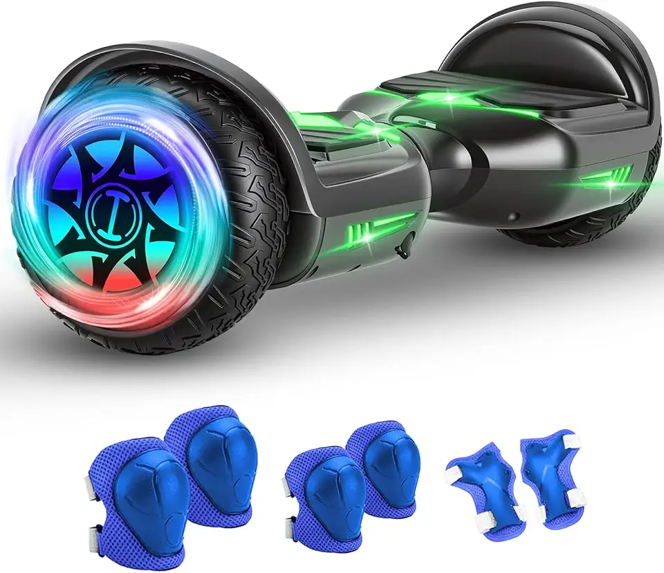 Hoverboard Adulto e Infantil com 320W, Overboard Todo Terreno com Rodas Largas 6.5", Overboard com Bluetooth e Luzes LED, Hoverboard Adulto até 120kg, Autonomia de 10km