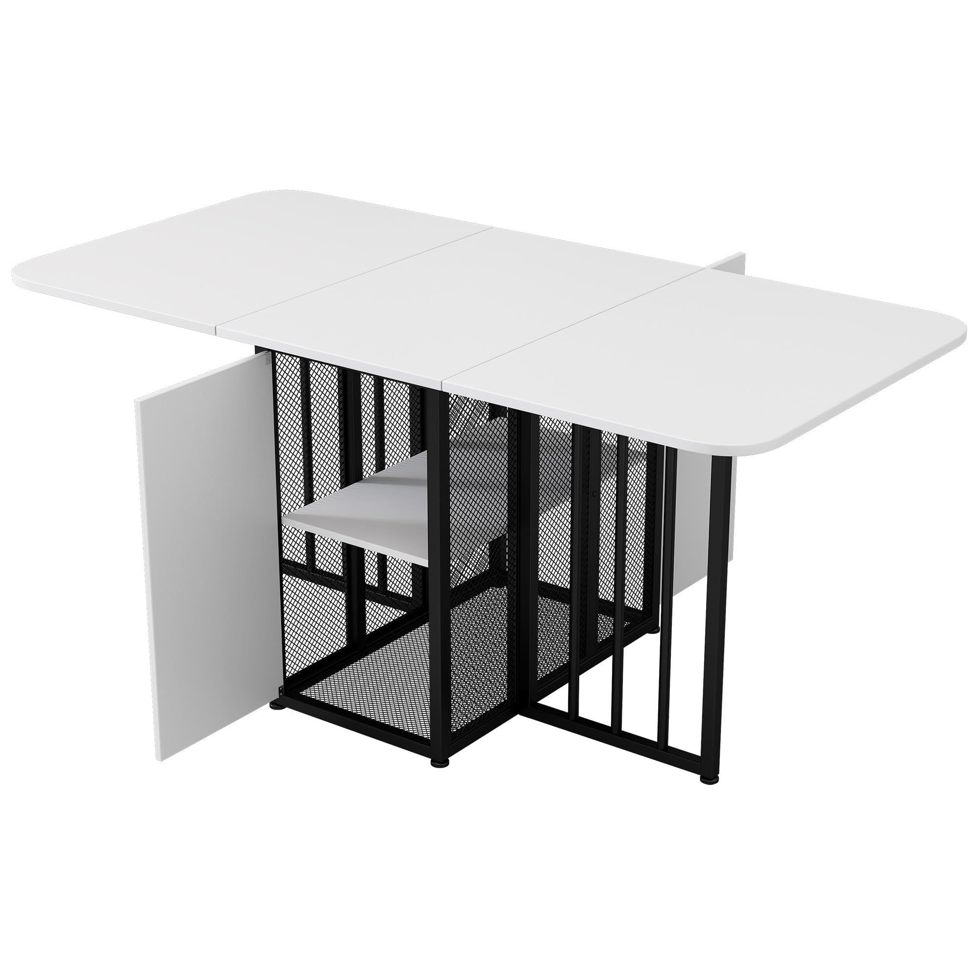 Table à manger pliante extensible avec tiroirs de rangement gain de place modulable 3 formes