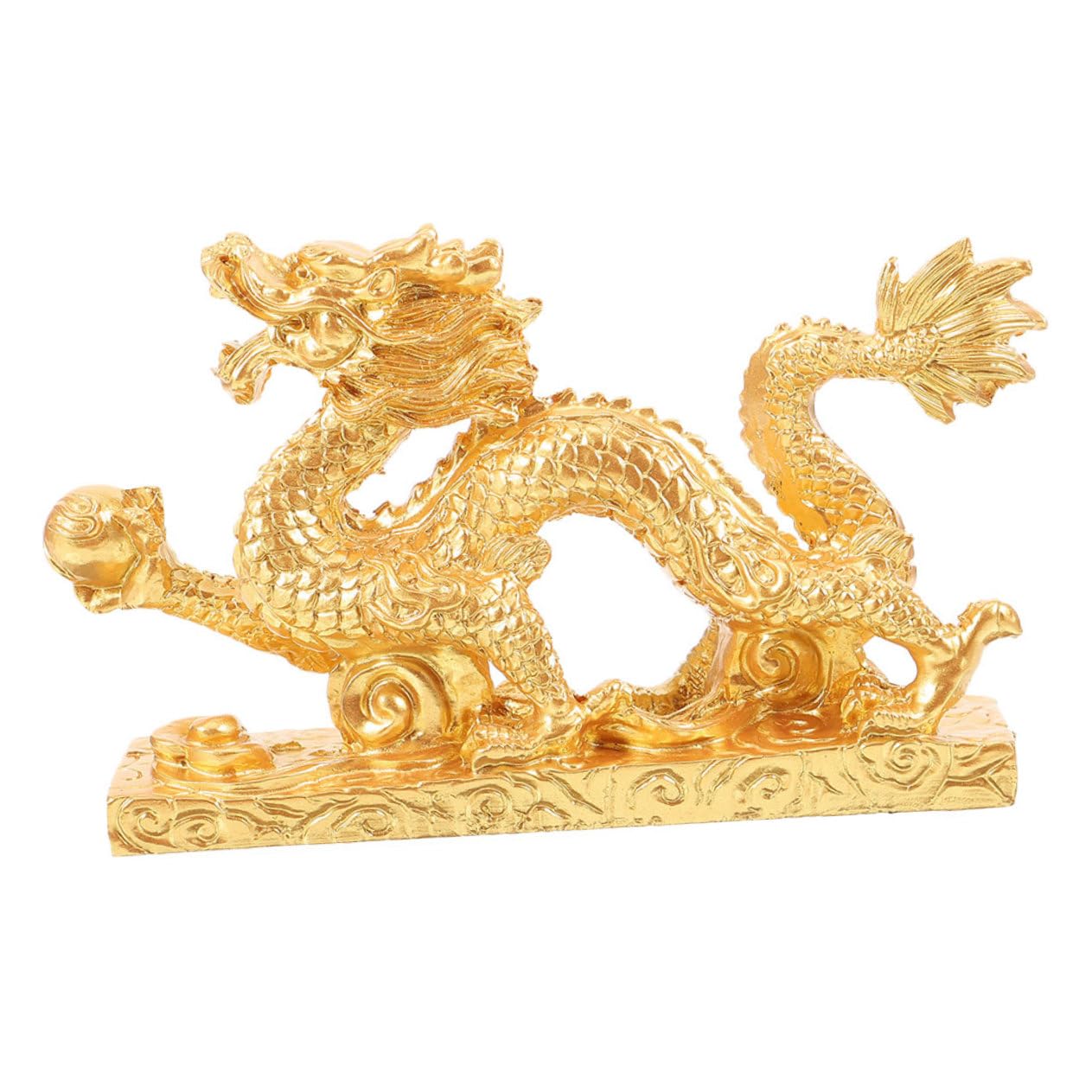 Drachenstatue Aus Kunstharz Dekorative Drachenskulptur Kompakte Feng Shui Tischdekoration Für Büro Und Zuhause Stabile Figur in Gold (36x5,5x17,5cm