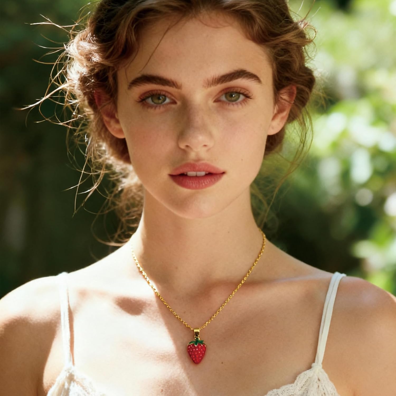 Strawberry Necklace for Women Strawberry Jewelry Accessories Dainty Fruit Necklace Cute Red Enamel Pendant Stainless Steel - Image 2