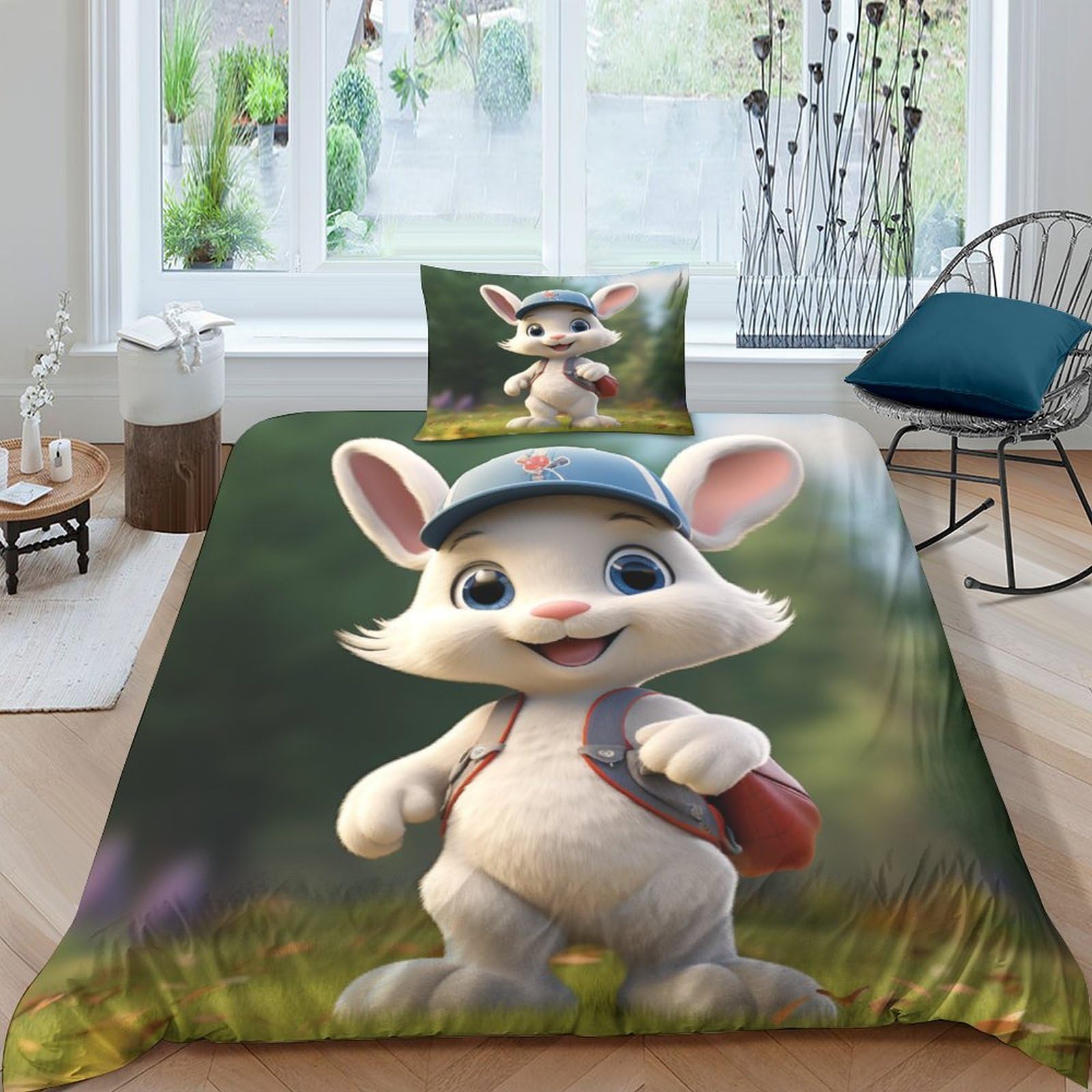 Housse de couette 135x200cm motif lapin pour transformer la chambre d'enfant en cocon