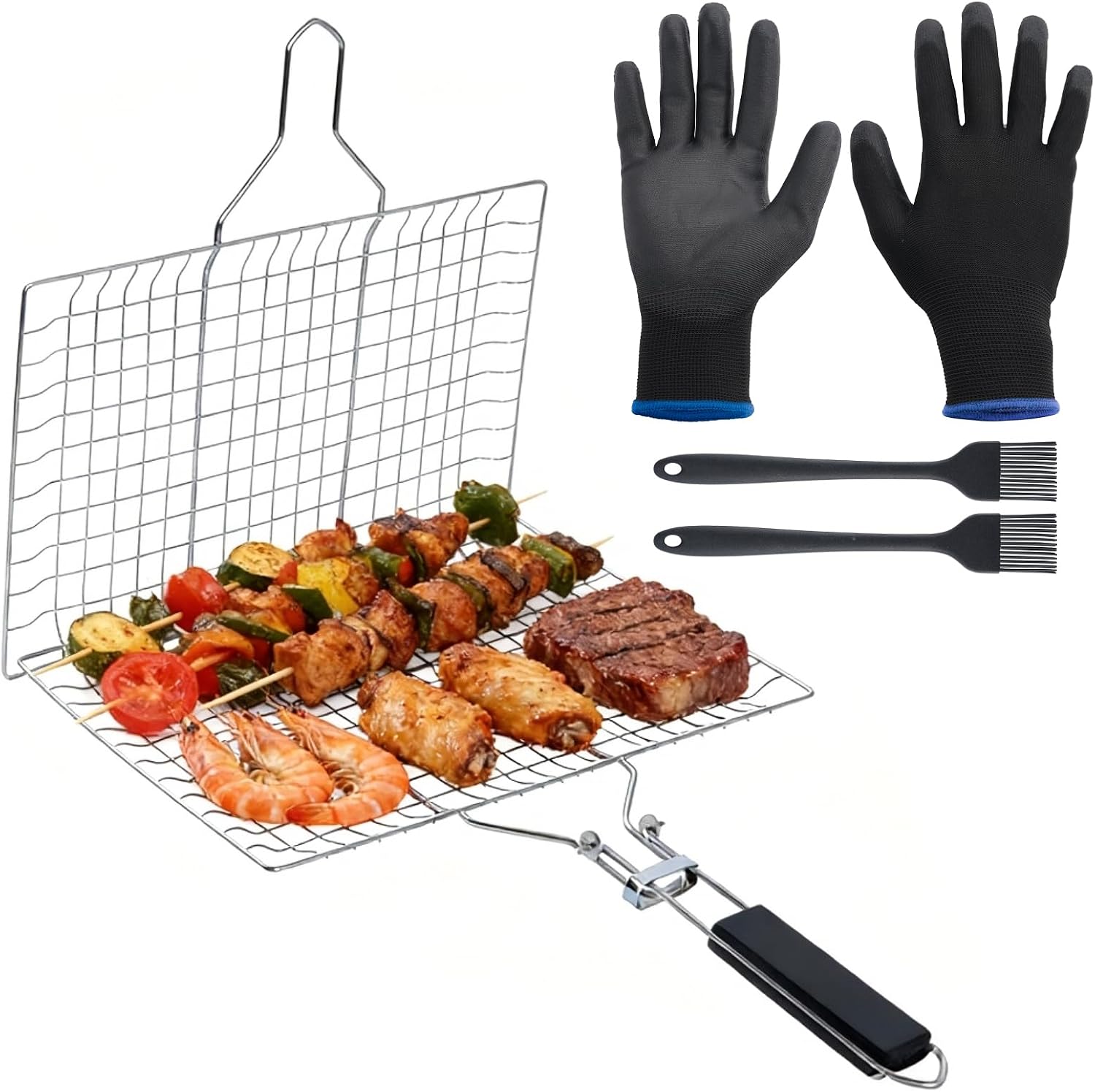 Basting Rack Amazon.com: Jieting Grill Basket Set – Stainless Steel Folding BBQ ...
