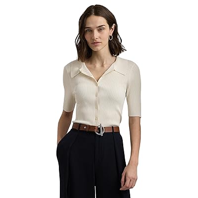 Lauren Ralph Lauren Rib Knit Elbow Sleeve Polo Cardigan Women