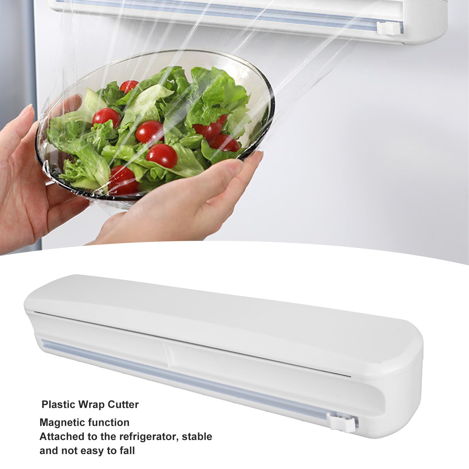 Refillable Magnetic Plastic Wrap Dispenser with Cutter, Reusable Kitchen Tinfoil Cutter, Wall Hanging Plastic Food Cling Wax Flim Dispenser, Aluminum Foil Storage Organizer