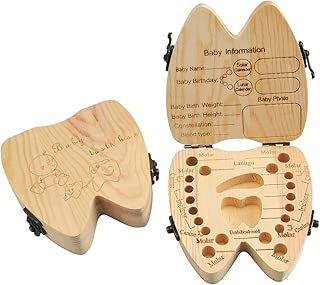 Mogoko Baby Tooth Keepsake Box, Wooden First Tooth and Curl Memory Container, Deciduous Teeth Saver Boxes for Child Kids (English, for boy or Girl) - coolthings.us