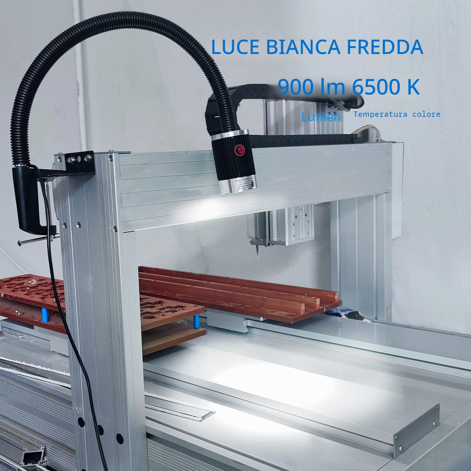 Luce a collo d'oca flessibile a led 900 lumen fissa con morsetto a C Lampada da lavoro per illuminazione industriale per macchine utensili e tornio