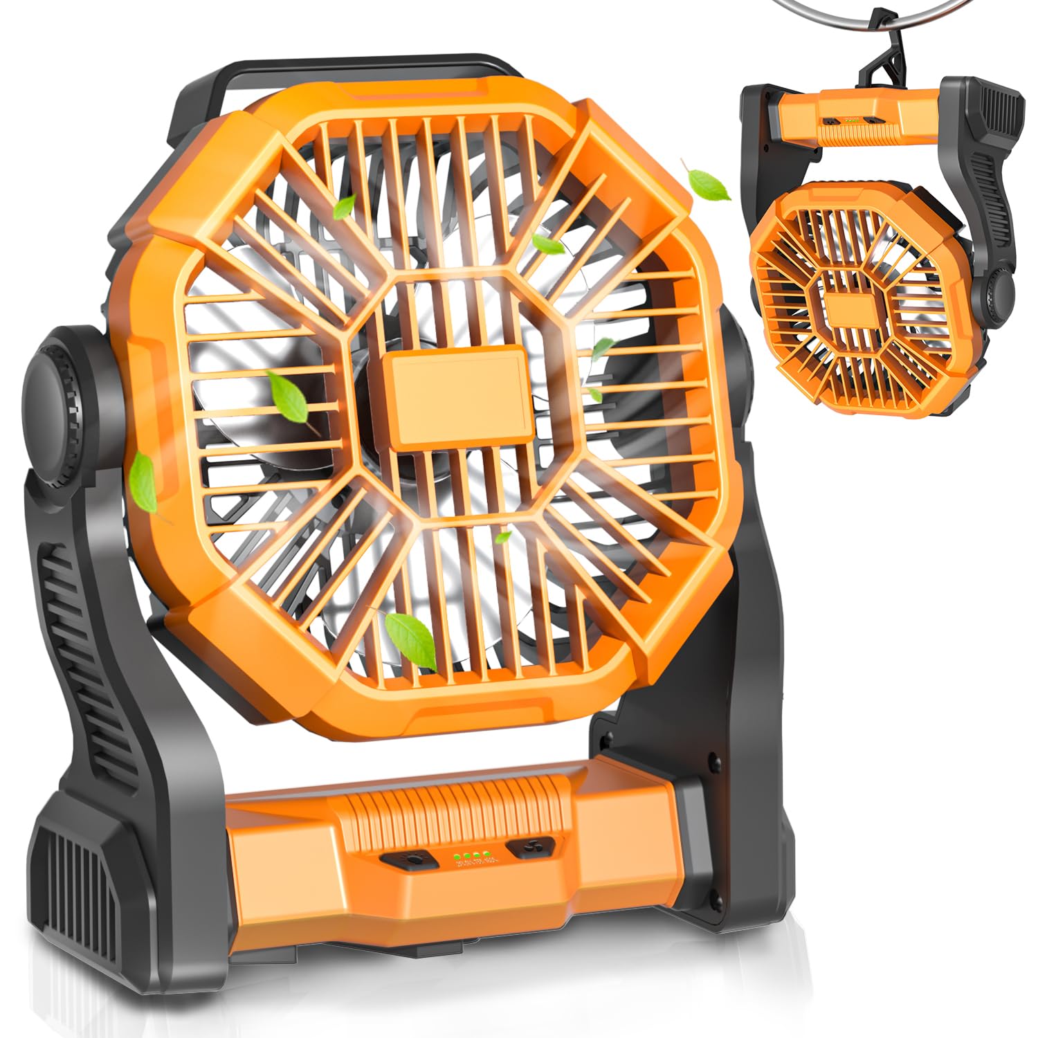 Portable Battery Operated Fan with LED Lantern, 20000mAh Outdoor Small Rechargeable Quiet Camping Fan, Personal Desk Fan Cooling Table Fan with
