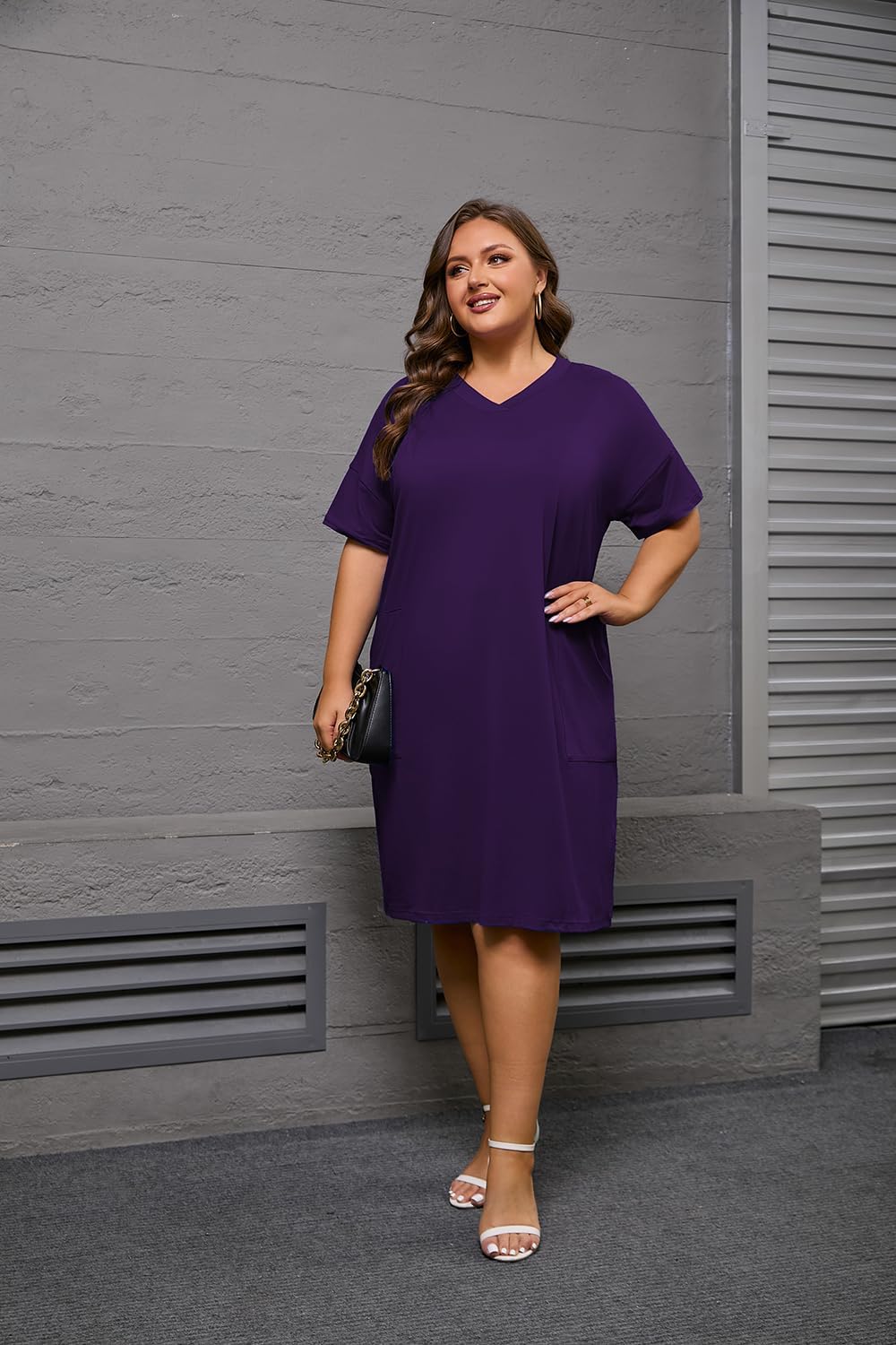 YeGine Women's Plus Size Casual Midi Dresses Short Sleeve T Shirt Dress with Pockets - Image 7