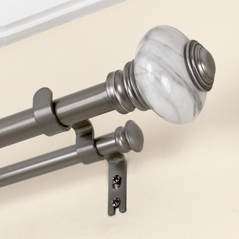 Lumino Valentina Double Curtain Rod Set, 1' Diameter, Pewter, 42-120' Width