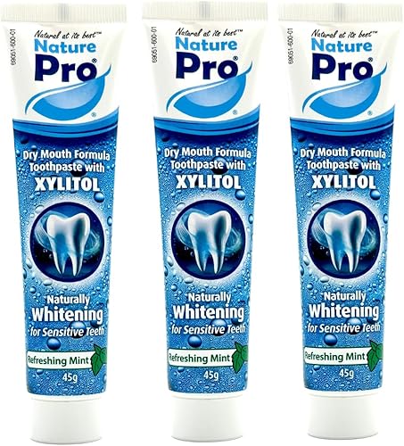 Pasta de dientes de boca seca, fórmula blanqueadora de xilitol, dientes sensibles, menta refrescante, paquete de 3 (1.59 oz cada uno)