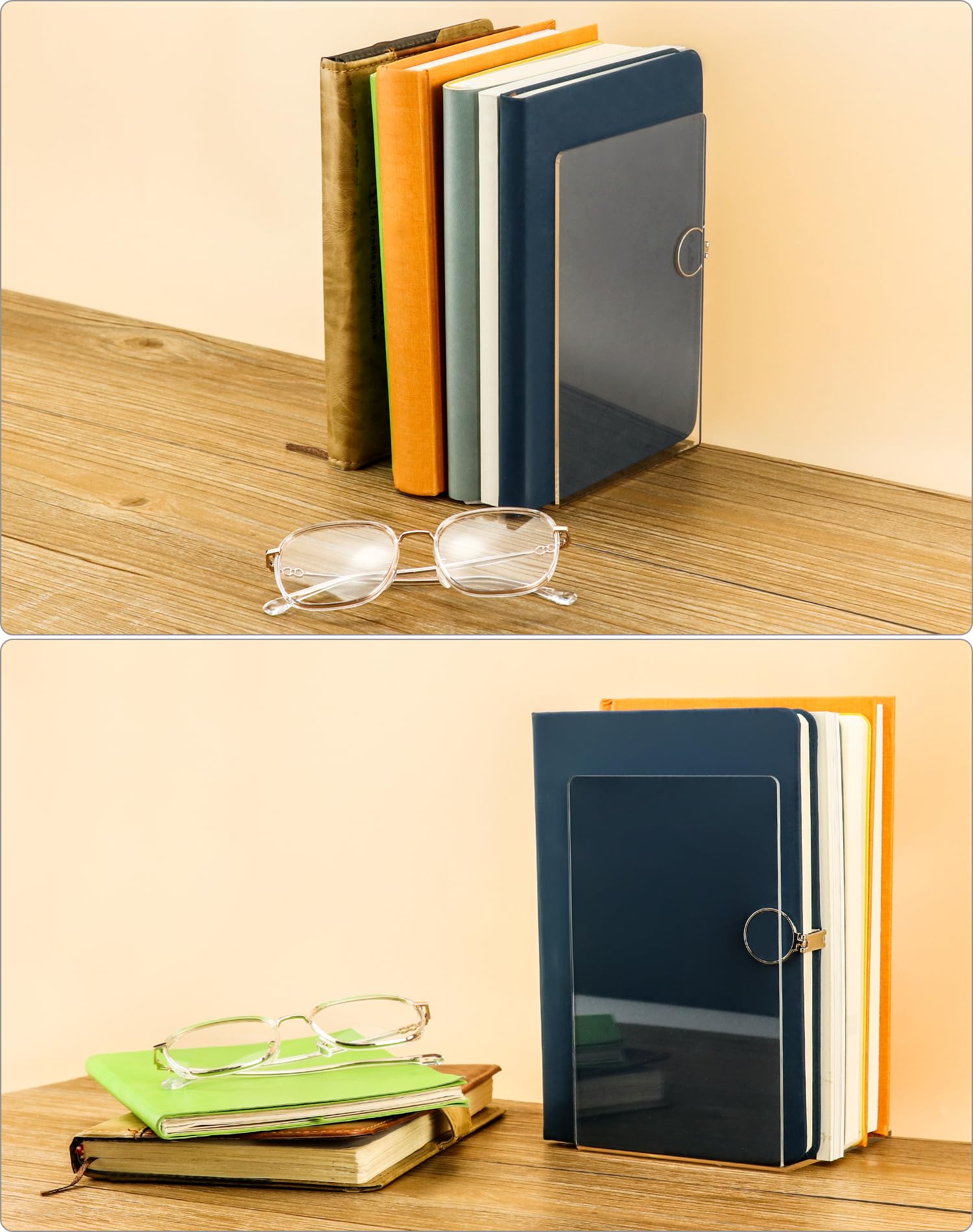 QWORK 6 szt. Przezroczysty akryl Bookends Bookends Organizer do biblioteki biurowej Książki szkolne Półki na książki