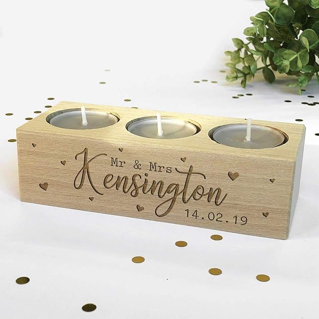 Personalised Tea Light Candle Holder Mr & Mrs Surname and Date, Wedding or Anniversary Gift Idea