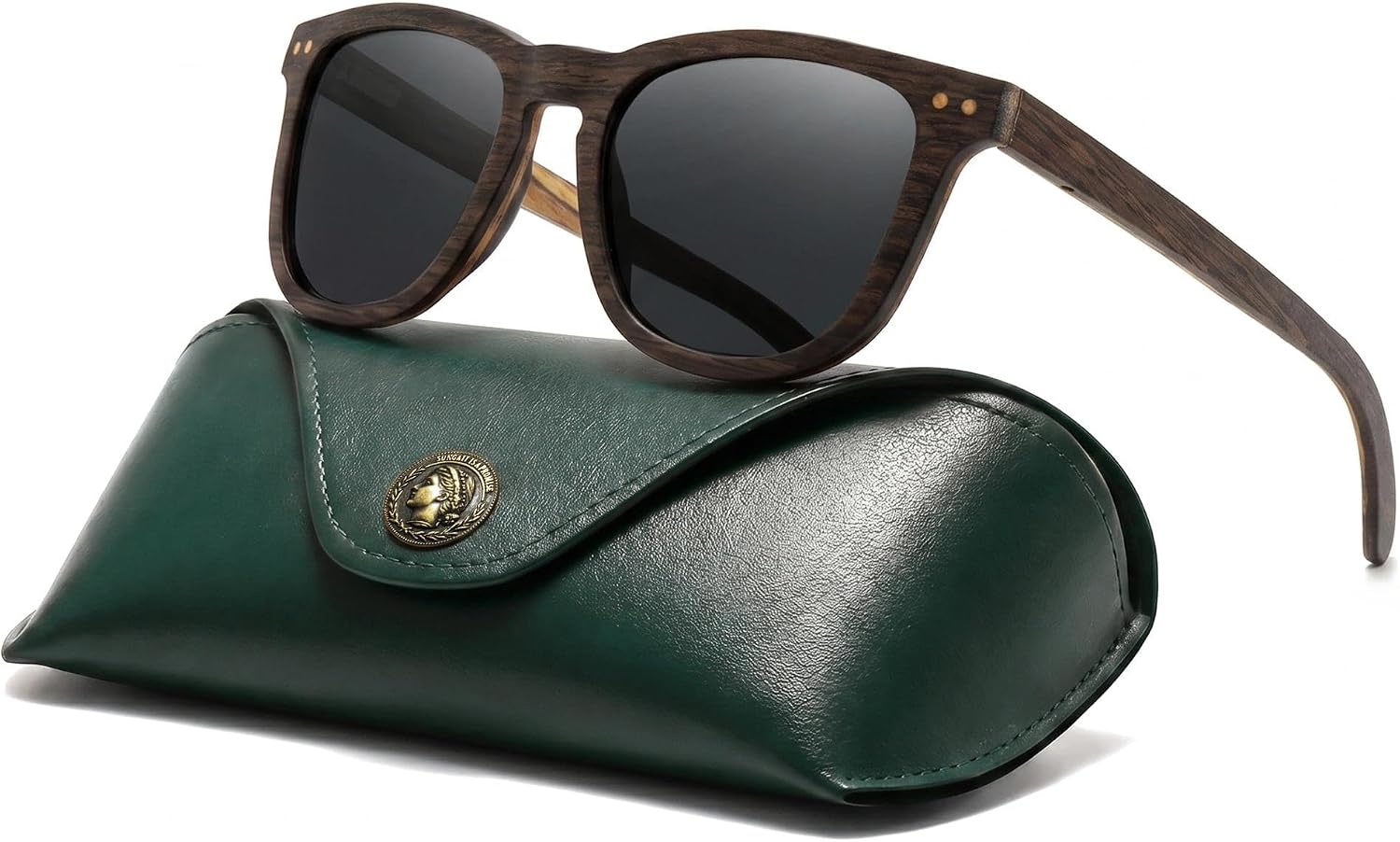 SUNGAIT Wood Sunglasses for Men Women Square Polarized All-Wood Sun Glasses Retro Lightweight With Case
