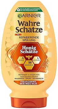 Garnier True Treasures Repairing Conditioner Honey Treasures, Strengthens and Nourishes Damaged and Brittle Hair, Against Split Ends, Conditioner, Nourishing Formula, Less Hair Breakage, 1 x 200 ml