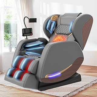 Ganzkörper Massagesessel mit 14 Massagerollen,Bein- und Taillenheizung, 8 Airbags, Bluetooth-Lautsprecher, Touchscreen-Controller, verstellbare Fußstütze, Heimkino-Relaxsessel mit Schwerelosigkeit