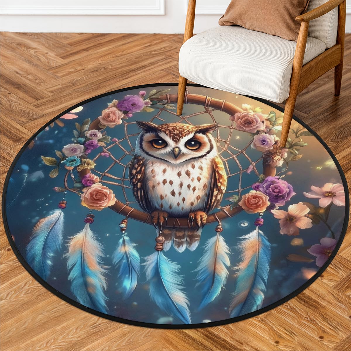 Traumfänger-Teppich, rund, waschbar, Gaming-Teppich für Schlafzimmer, Wohnzimmer, Arbeitszimmer, Bodenmatte, 160 cm