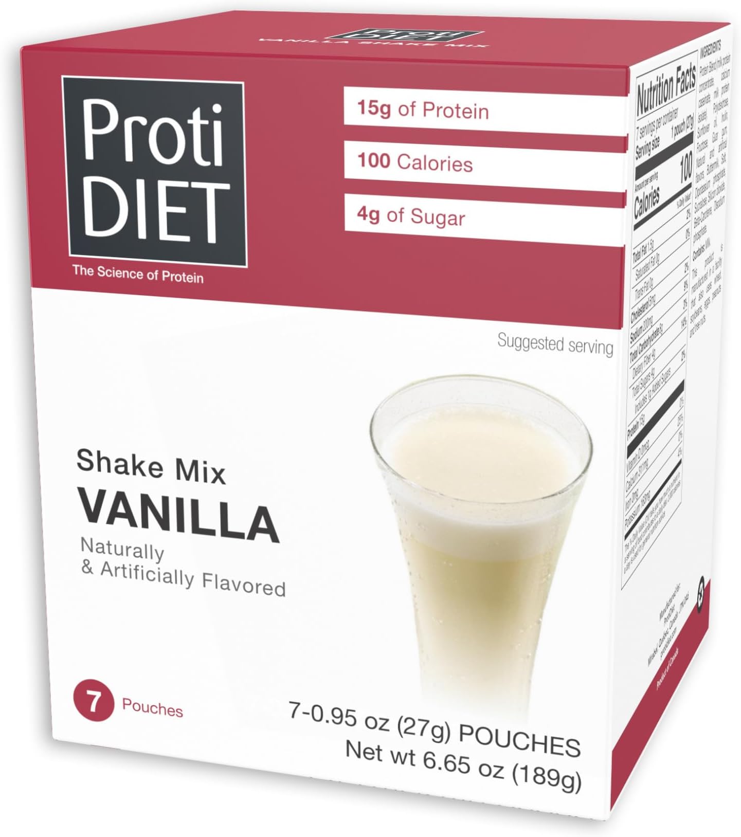 ProtiDIET Vanilla Protein Shake - No Trans Fat 15g Protein Nutritional Shakes - Creamy High Protein Drink for Healthy Active Lifestyle and Delicious Nutrition