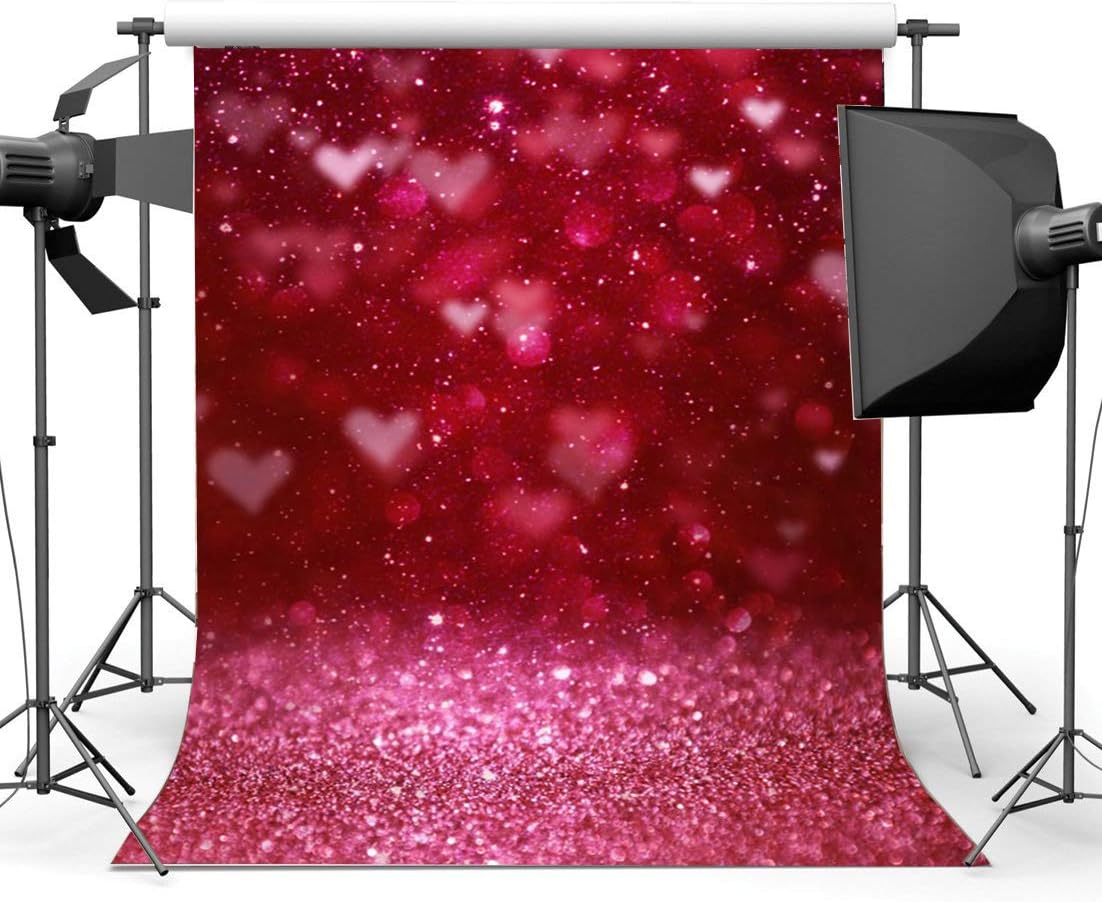 Haosphoto Valentine's Day Backdrop 3X5FT Vinyl Red Sweet Hearts Backdrops Bokeh Spots Glitter Sequins Photography Background for Girls Room Wallpaper Bridal Shower Wedding Photo Studio Props QB246