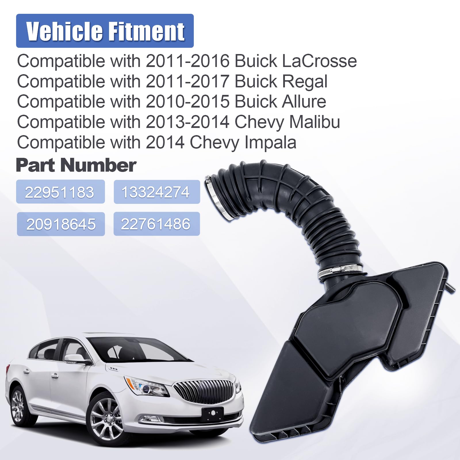 Air Intake Duct Hose For Chevy Impala Malibu Regal LaCrosse | Replaces OEM 22951183 22761486 | 2011-2017 Models - View #13