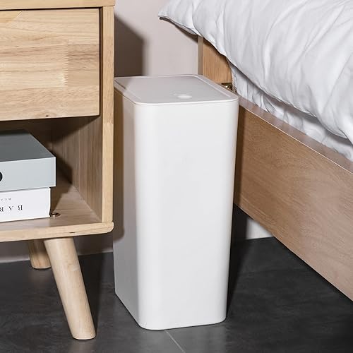 Miniatura 6 de TrashAid Paquete de 3 cubos de basura de baño con tapa, 2.6 galones  10 litros con tapa superior de presión, papelera de plástico con tapa