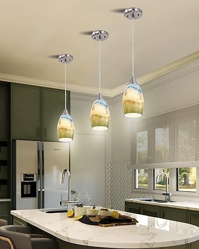 Miniatura 6 de Mini luces colgantes de cristal, lámpara colgante de cristal soplado, lámpara colgante de isla de cocina, pantalla con acabado de níquel cepillado