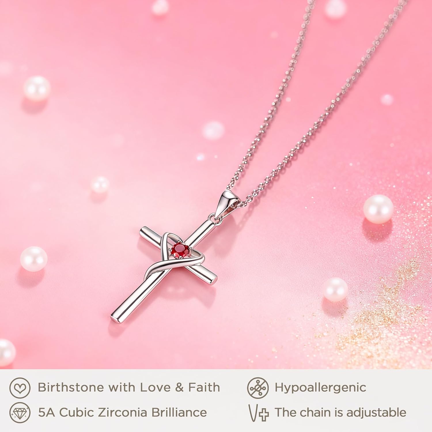 Seamido 925 Sterling Silver Cross Necklaces for Women, Personalized Birthstone Pendant Necklace with CZ, Gold Plated Jewelry for Her/Girlfriend Birthday - Image 4