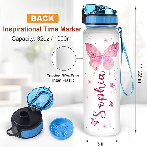 Vista 25 de Hyturtle Botella de agua motivacional personalizada con texto en inglés "Just A Girl Who Loves Butterflies", botella de agua motivacional