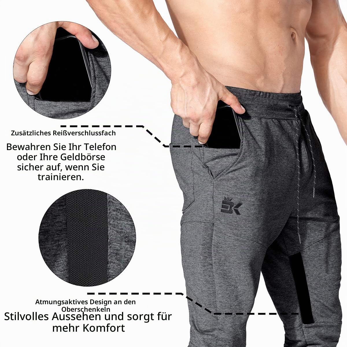 BROKIG Jogginghose Herren Baumwolle Sport Trainingshose | Joggers Sporthose Herren Lang Fitness Slim Fit Hose, Laufhose Herren Lang, Gym Hose Herren