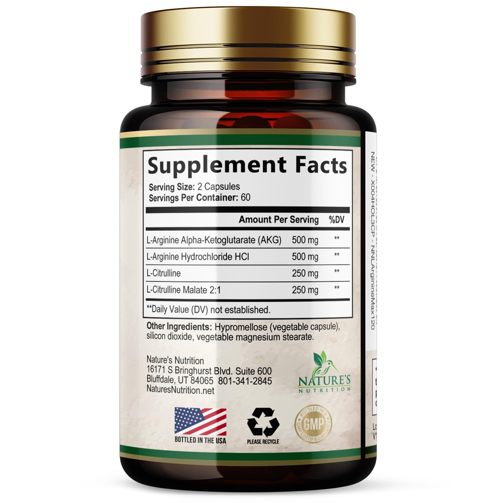 L-Arginine Extra Strength Supplement with L-Citrulline - Muscle Supporting Natural Nitric Oxide Precursor Booster - Heart Health Support - Amino Acid Energy Blend for Men, USA Bottled - 120 Capsules — Amazon image 9